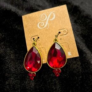 Premier design red gemstone and gold , dangle earrings, never worn